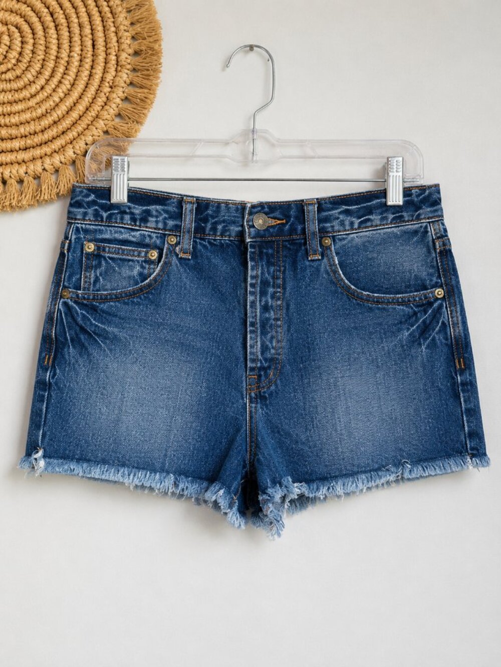 Free People We the Free Button Fly Cut Off Frayed Rigid Jean Shorts 30 Festival